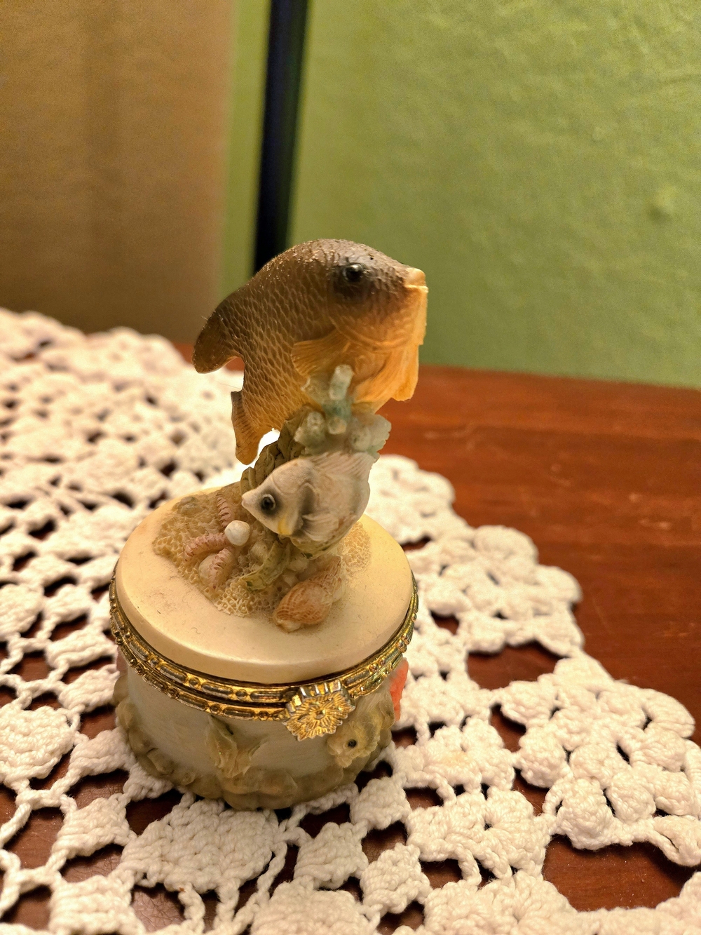 Ornamental Fish Trinket Box - Beige and Brown Decorative Home Accent